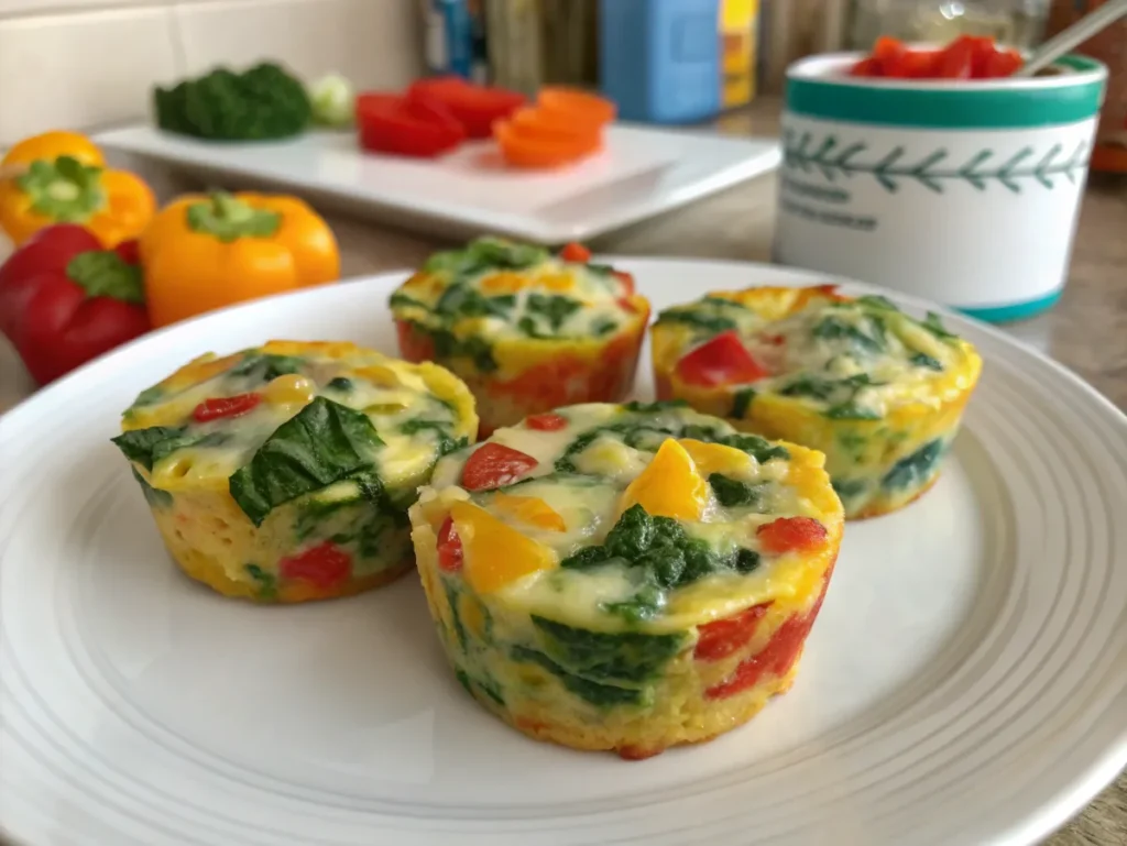 Freshly baked egg muffins with vegetables and cheese, perfect for one egg breakfast for a 3-year-old.