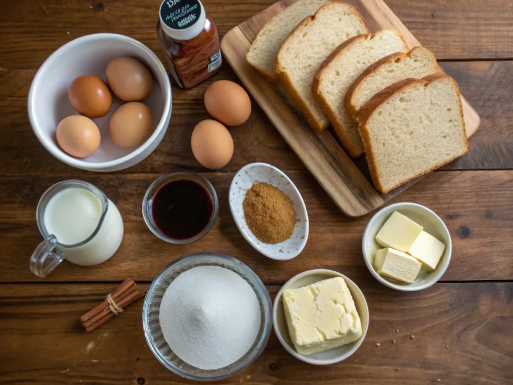 Ingredients for McCormick French toast recipe on a kitchen counter.