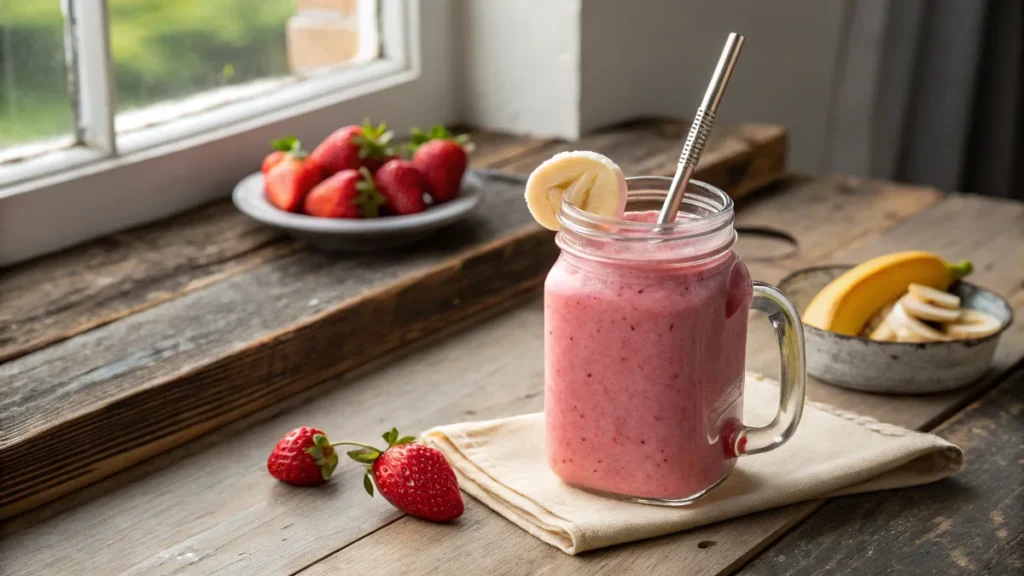 Smoothie King Angel Food recipe served in a mason jar