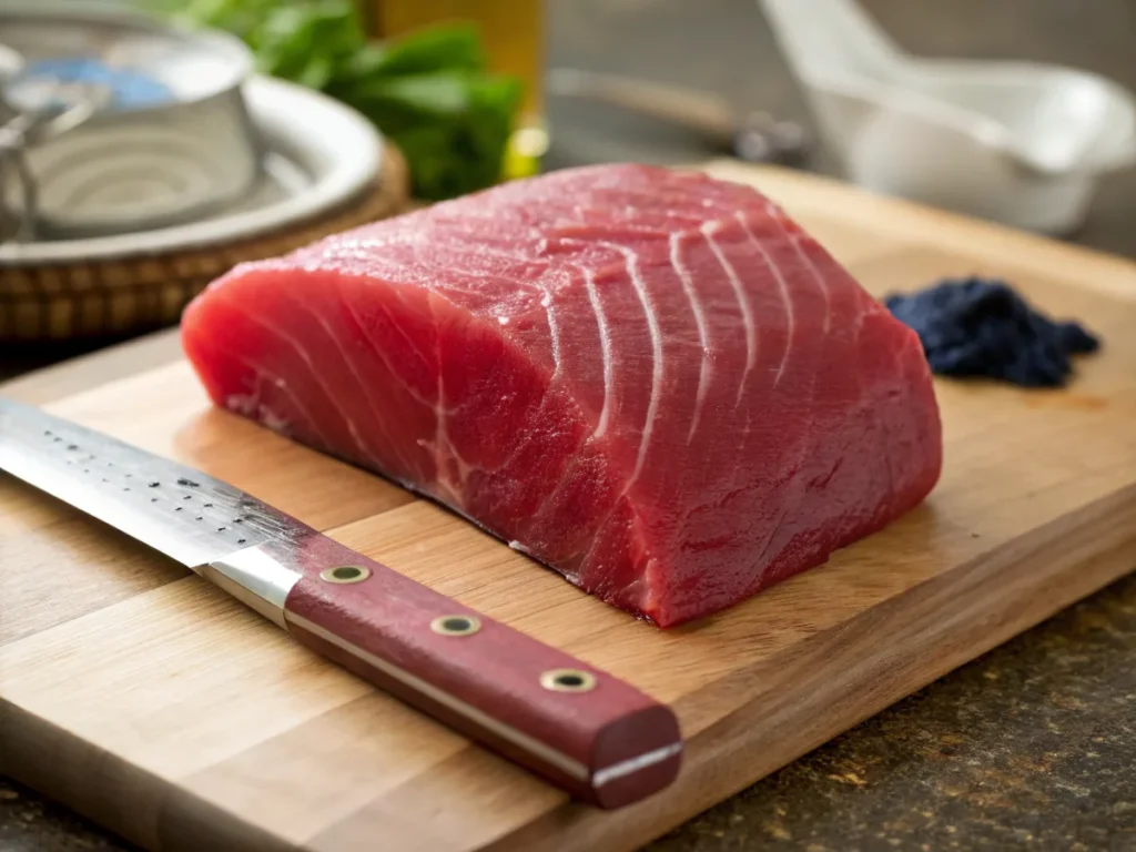 Sushi-grade ahi tuna steak for searing